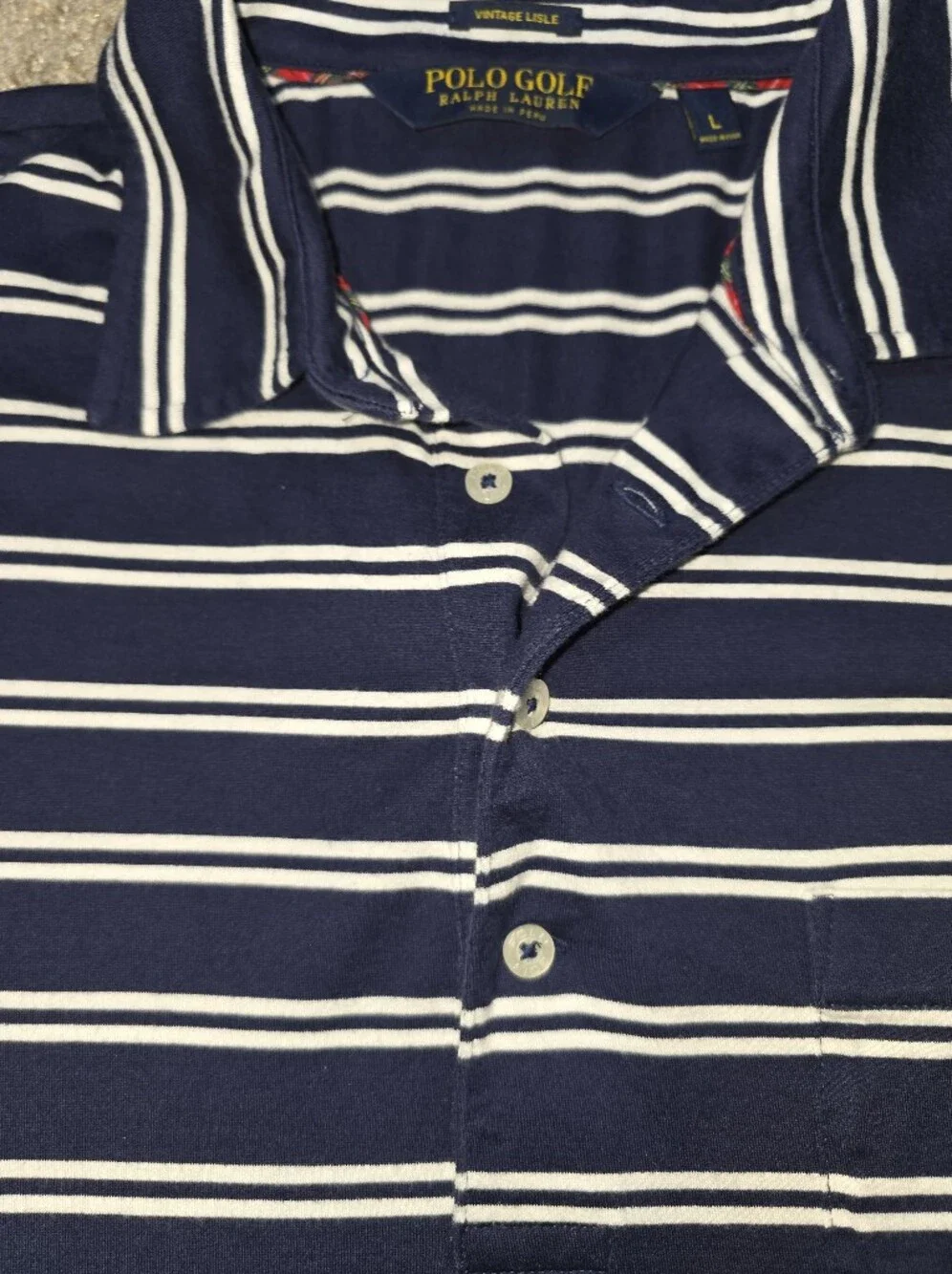 Ralph Lauren Navy and White Striped Polo Golf Shirt Size Large